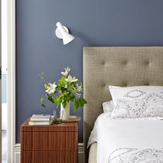 Transitional Bedroom With Neutral Upholstered Headboard