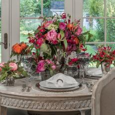 Elegant Tabletop Display With Colorful Floral Arrangements