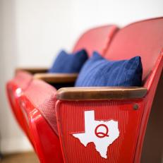Vintage Red Movie Seats With Blue Pillow