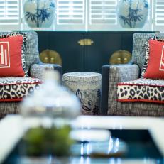Armchairs With Red Monogrammed Pillows