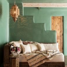 Blue-Green Moroccan Reading Nook With Chaise
