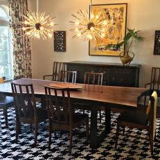 Eclectic Dining Room With Houndstooth Rug