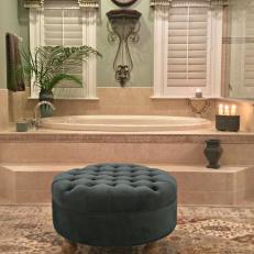 Green Traditional Spa Bathroom With Gray Stool