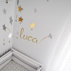 Gold and Silver Star Mobile in Neutral, Travel Themed Nursery