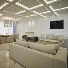 White Modern Open Plan Living Room With Marble Floor