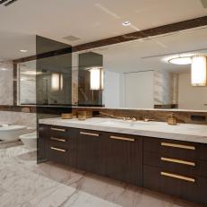 Brown and White Modern Spa Bathroom With Marble Floor