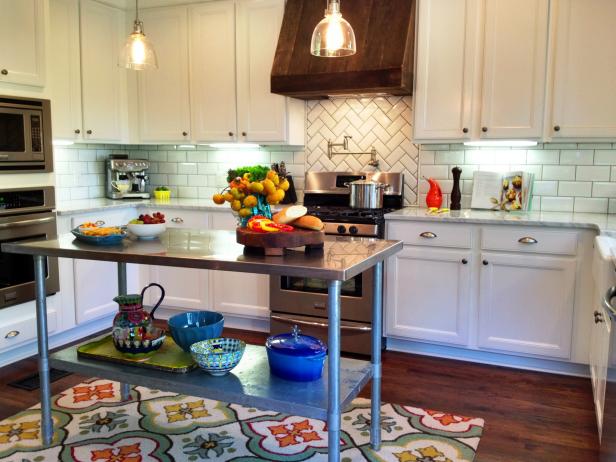 Stainless Steel Kitchen Island in White Kitchen | HGTV