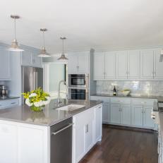 Gray Transitional Kitchen With Island