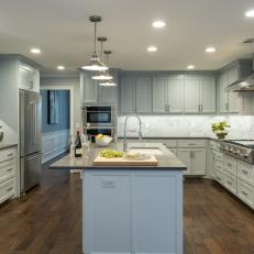 Gray Transitional Kitchen With Cutting Board