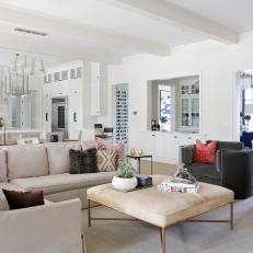 White Transitional Great Room With Gray Chairs