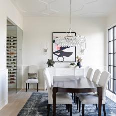 White Contemporary Dining Room and Wine Storage