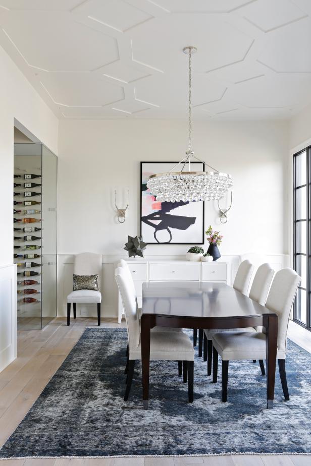 White Contemporary Dining Room and Wine Storage | HGTV