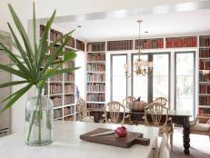 Warm Open Kitchen with Built-in Bookcases