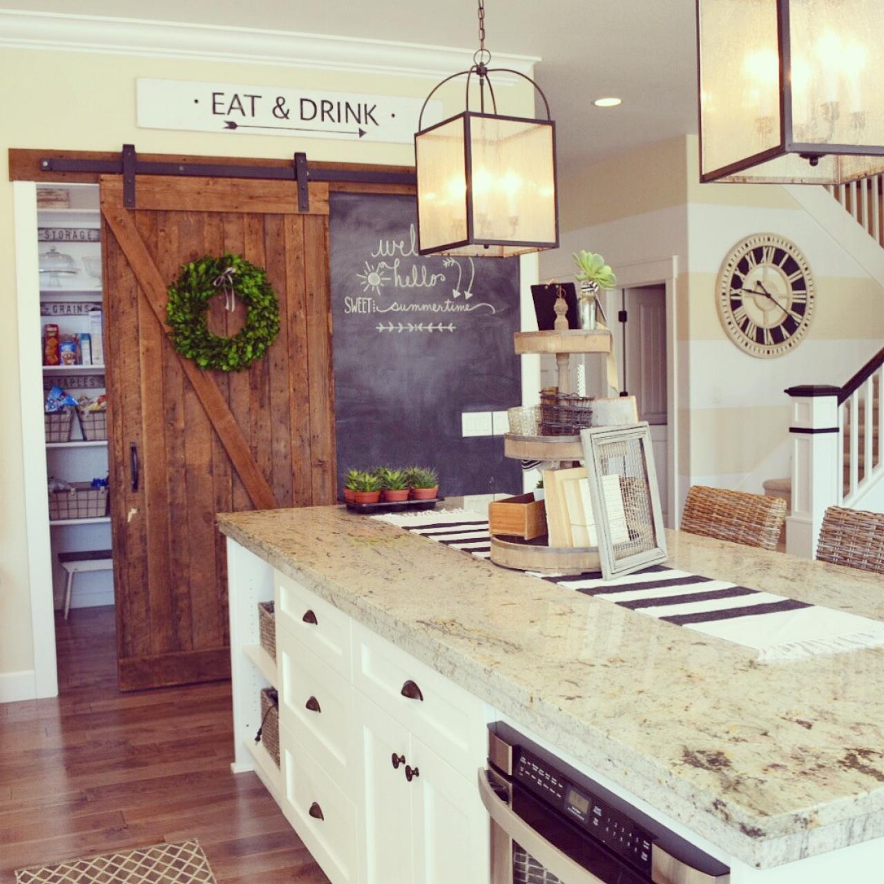 Farmhouse Kitchen With Decorated Island And Chalkboard Wall Hgtv