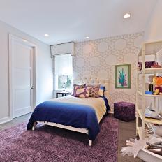 White Contemporary Bedroom With Purple Rug
