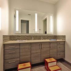 Neutral Bathroom With Red Step Stools
