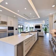 White Contemporary Open Plan Kitchen With Island