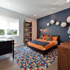 Multicolored Contemporary Bedroom With Orange Bed