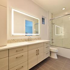 White Contemporary Bathroom With Mosaic Tiles