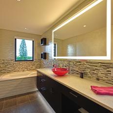White Modern Bathroom With Red Towels