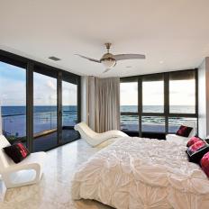 White Art Deco Bedroom With Ocean View