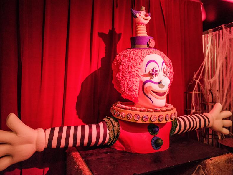HGTV's Jonathan Scott and Food Network's Duff Goldman chose a clown theme for their halloween cupcakes, as seen during the 2016 All Star Halloween Spectacular. (after)