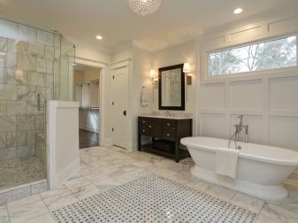 Luxury White Modern Bathroom with Wall Paneling