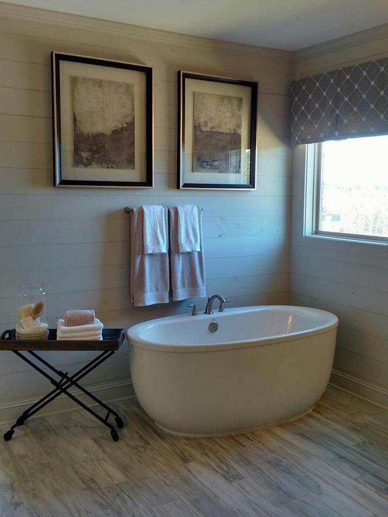 Shiplap Bathroom with Oval Freestanding Tub