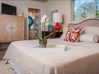 After: Cozy Master Bedroom Mixes Neutrals with Bright Splashes of Color