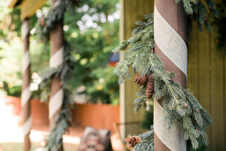 Greenery Wrapped Porch Poles 