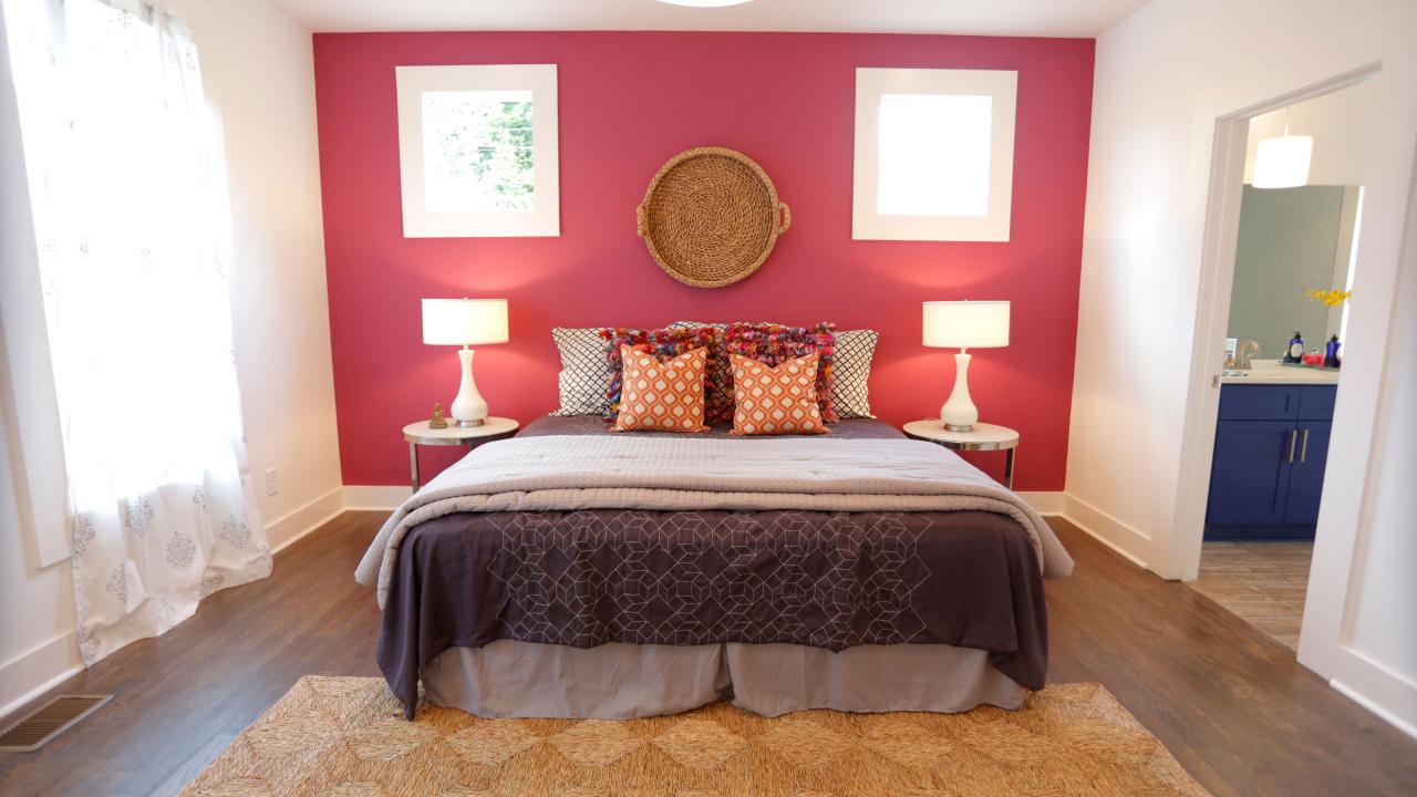 Cheerful Master Bedroom With Bold Pink Accent Wall | HGTV