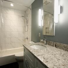 Contemporary Bathroom With Porcelain Tiles and LED Sconce Lights