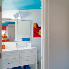 Whimsical Blue and Orange Kids' Bathroom