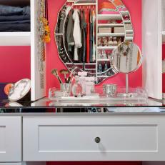 Pink and White Closet With Dressing Table