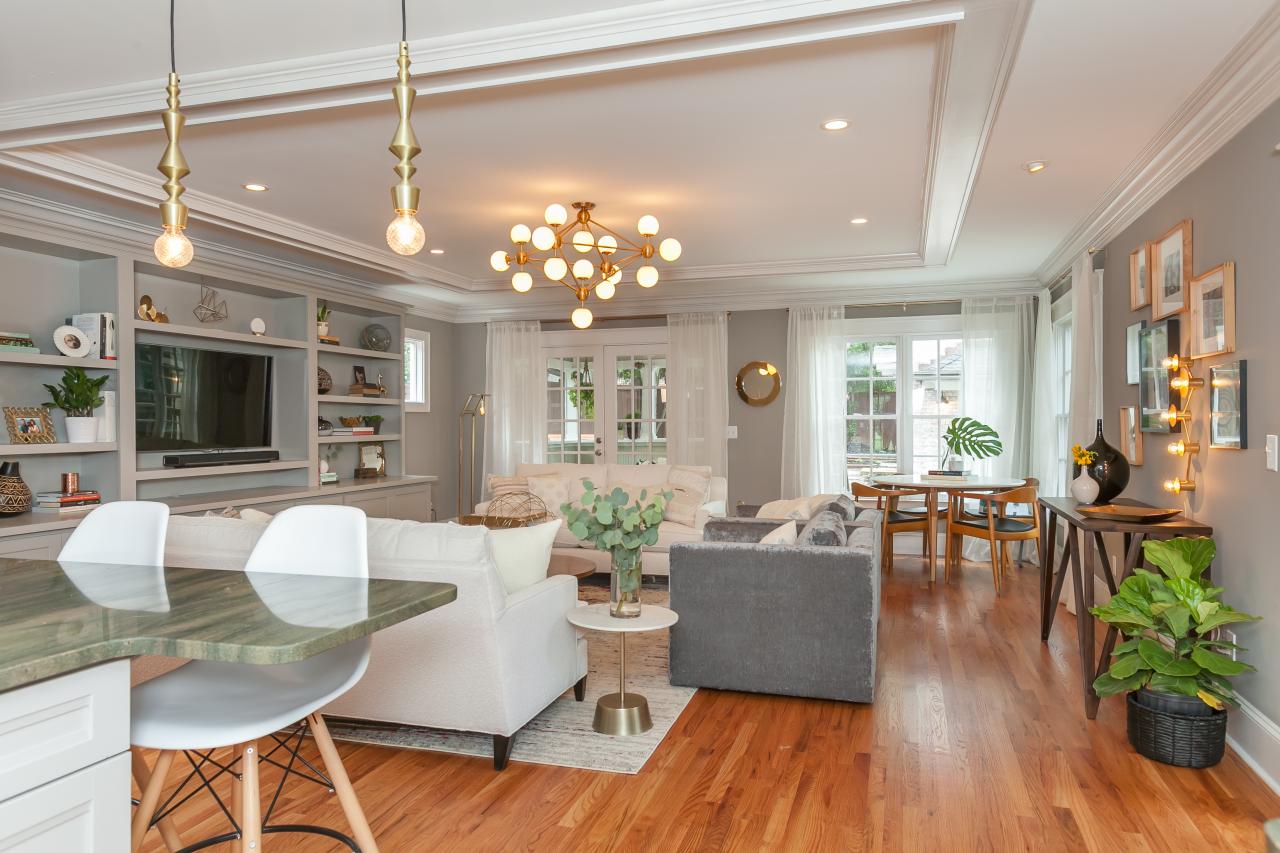 Gray Transitional Living Room With Wood Floor | HGTV