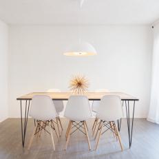 White Midcentury Dining Room With Pendant