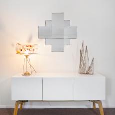 White Console Cabinet With Table Lamp