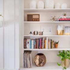 White Built-In Bookshelf and Moose's Head