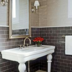 Contemporary Powder Room With Striking Tile