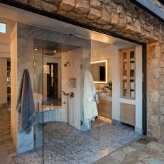 Master Bathroom's Walk-In Shower Connected to Outdoors