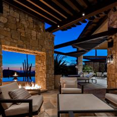 Inviting Patio With Fireplace
