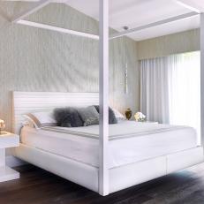 Gray and White Modern Bedroom With Canopy Bed