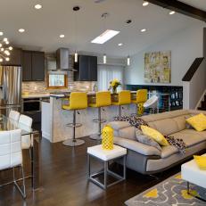 Black, Gray and Yellow Contemporary Great Room 