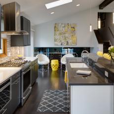 Black and Yellow Contemporary Open Kitchen