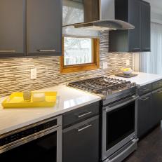 Gray and Black Modern Kitchen With Yellow Tray