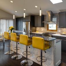 Black and Yellow Contemporary Kitchen and Dining Room