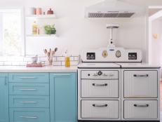Blue Cabinets and Vintage Stove