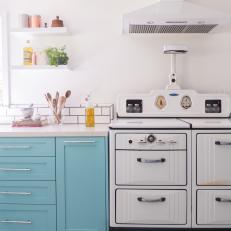 Blue Cabinets and White Vintage Stove