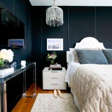 Black Art Deco Bedroom With Lucite Console