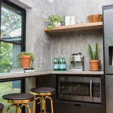 Modern Gray Kitchen with Corner Coffee Bar